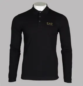 EA7 L/S Jersey Polo Shirt Black/Gold