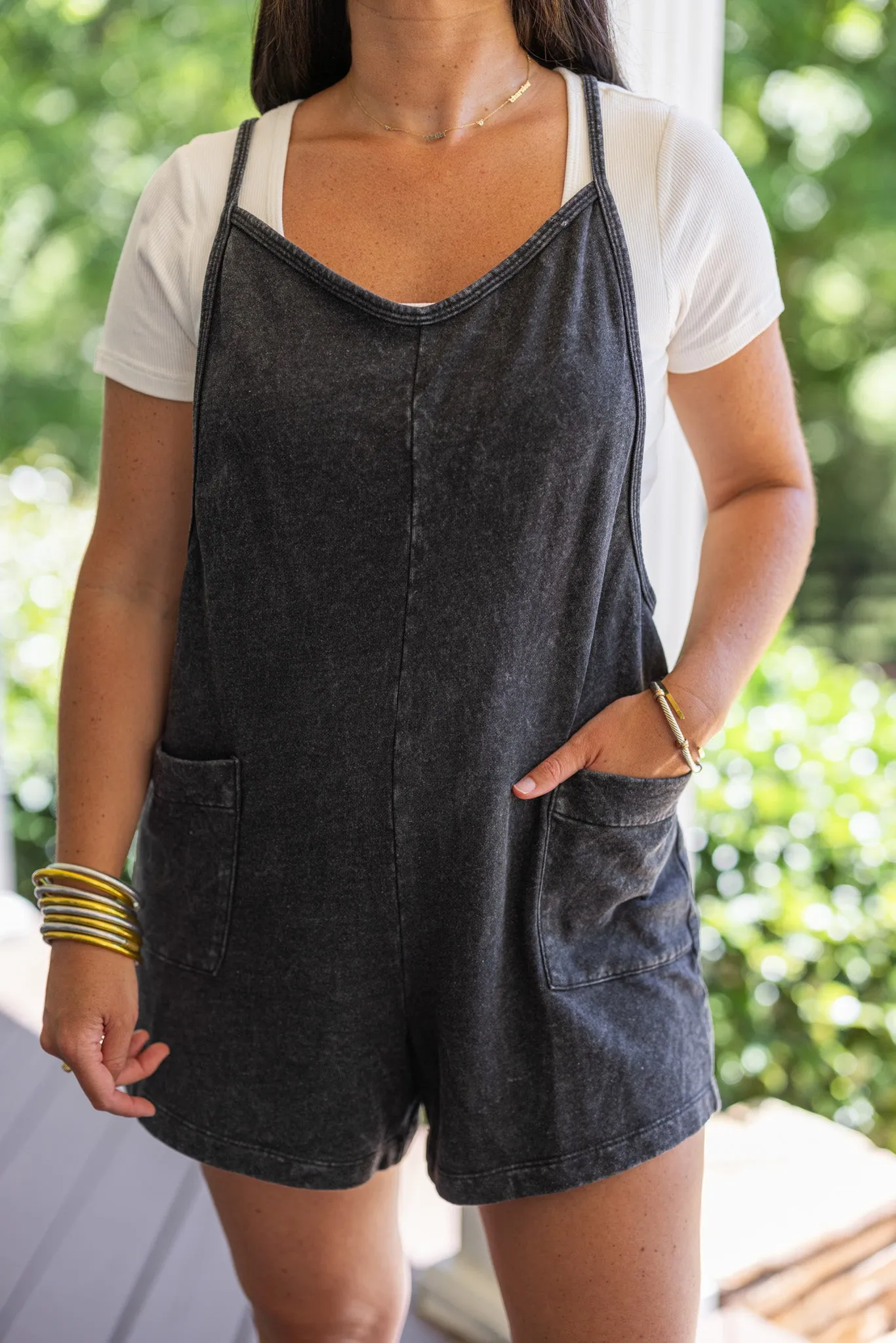 Everyday Happiness Washed Black Romper