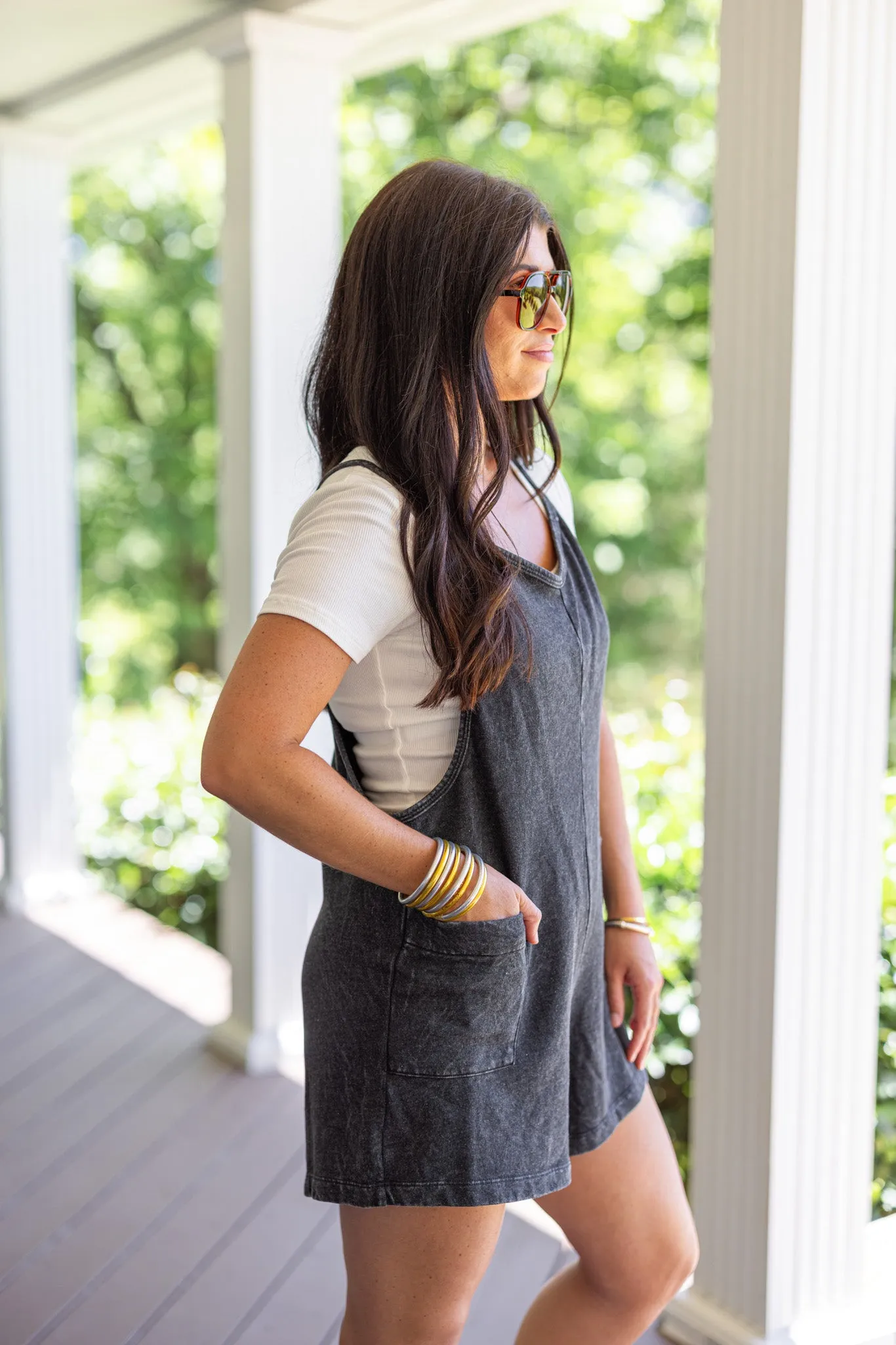 Everyday Happiness Washed Black Romper