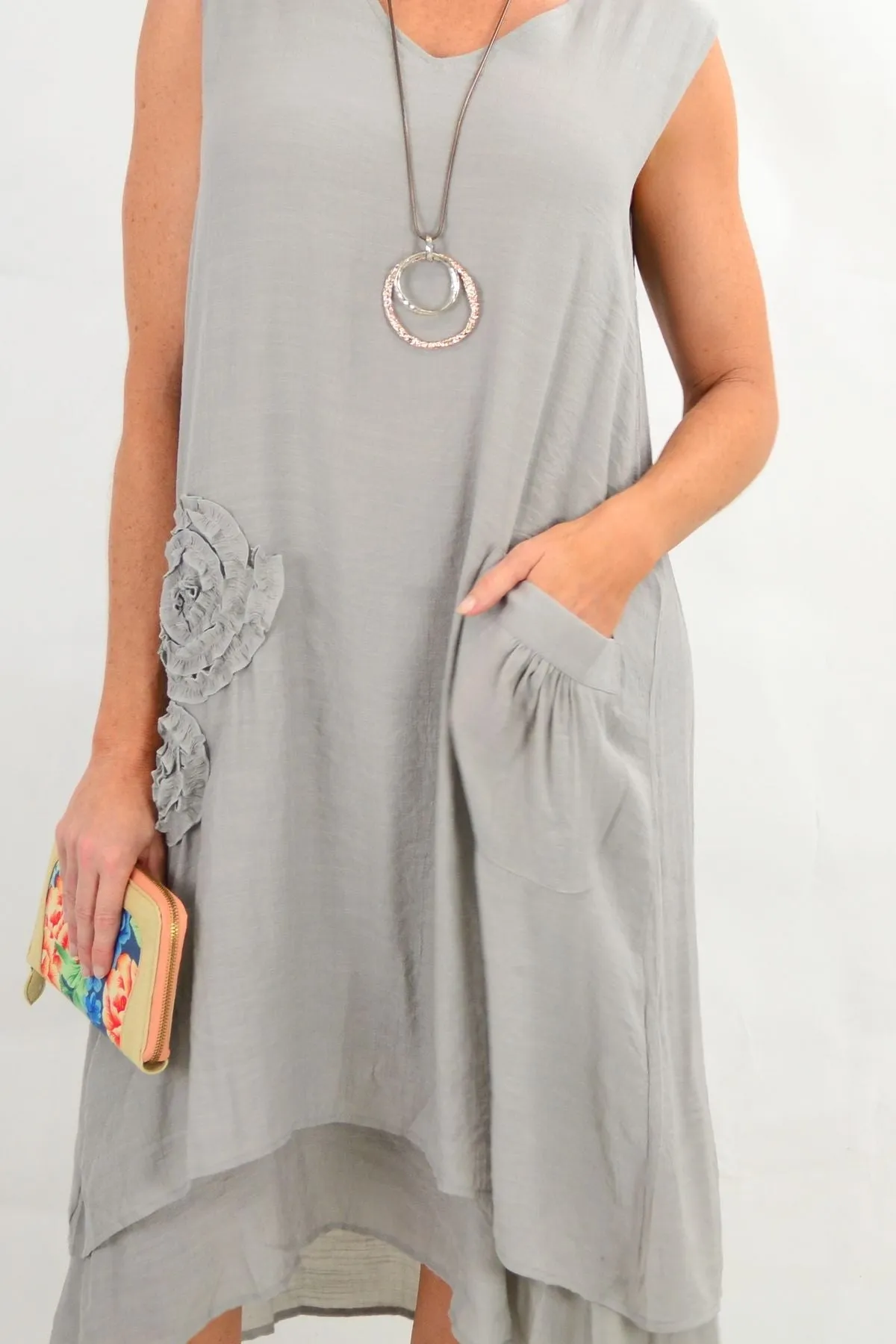 Grey Applique Sleeveless Tunic Dress