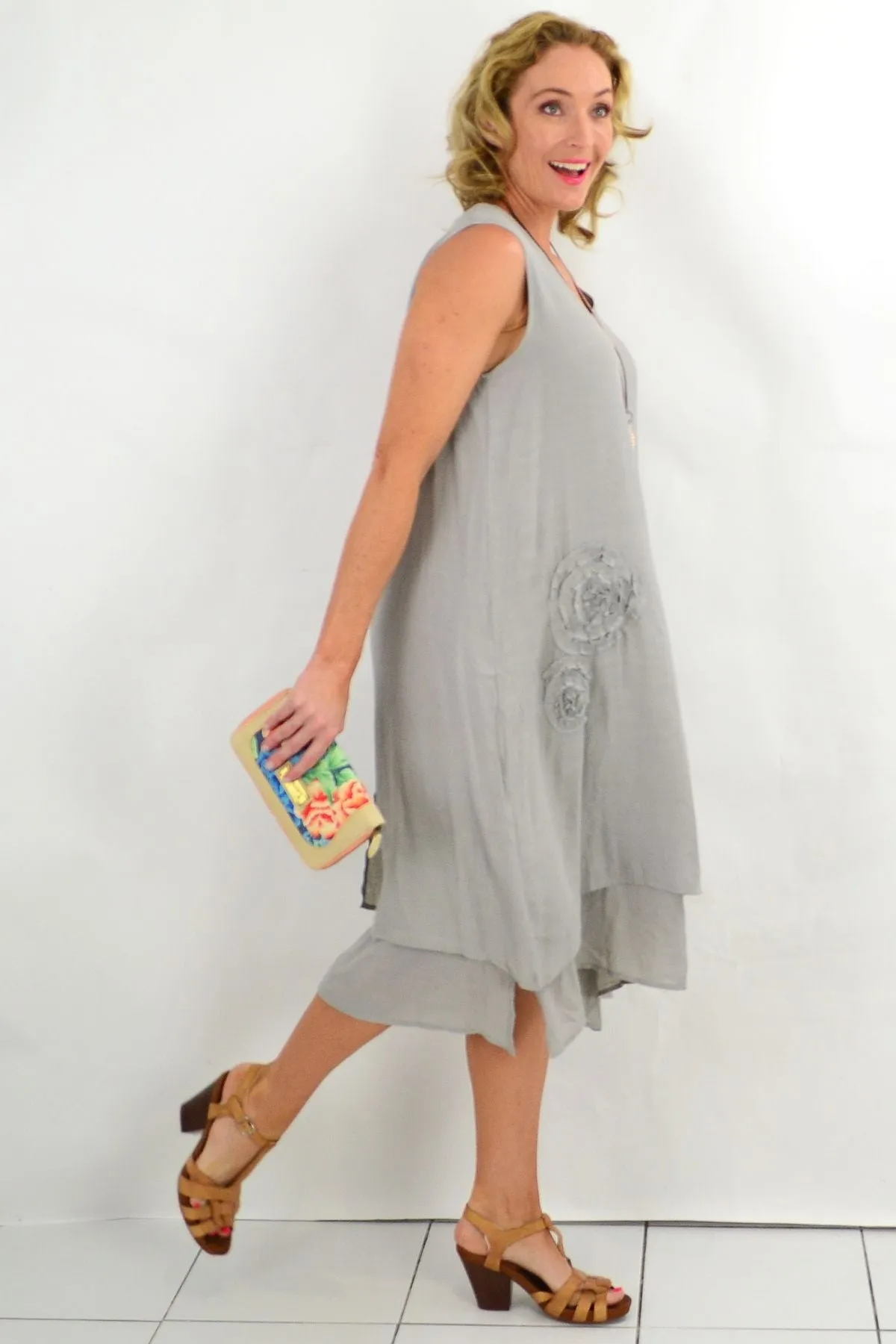 Grey Applique Sleeveless Tunic Dress