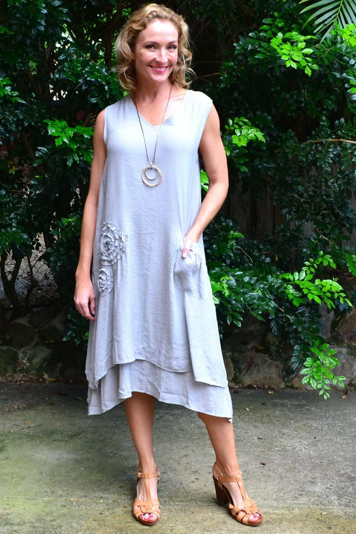 Grey Applique Sleeveless Tunic Dress