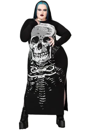 Killstar Spine Chilling Maxi Dress with Long Sleeves and Skull Print Super Sexy