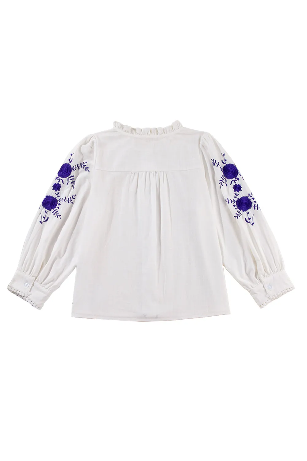 Lisa White Floral Embroidered Button Up Boho Blouse