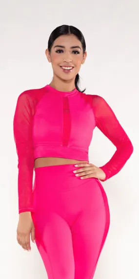 Orchid - Long-Sleeve Mesh Crop Top