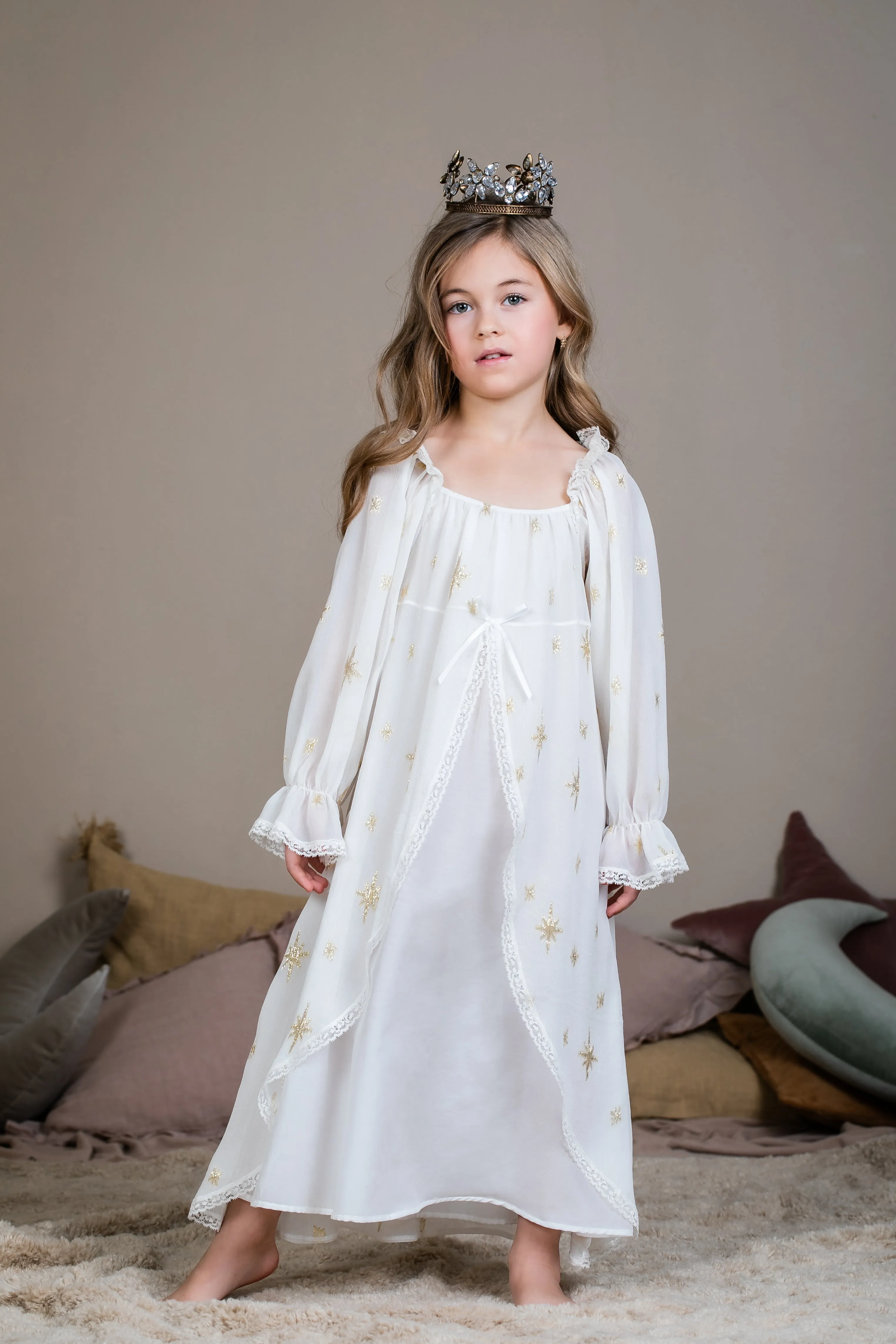 PENELOPE - GIRLS SILK NIGHTDRESS GOLDEN STARS