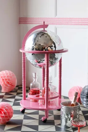 Pink & Silver Disco Ball Drinks Trolley Cart