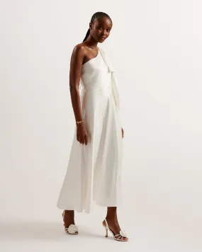 Rikuto Draped One Shoulder Midi Dress Ivory