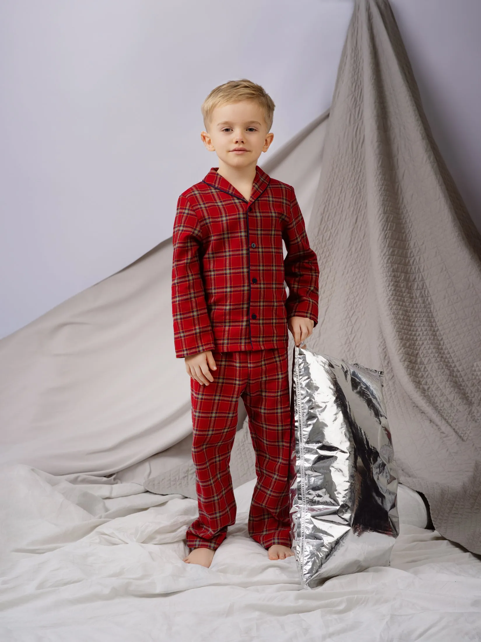 SAM - BOYS' PYJAMA SET IN RED TARTAN