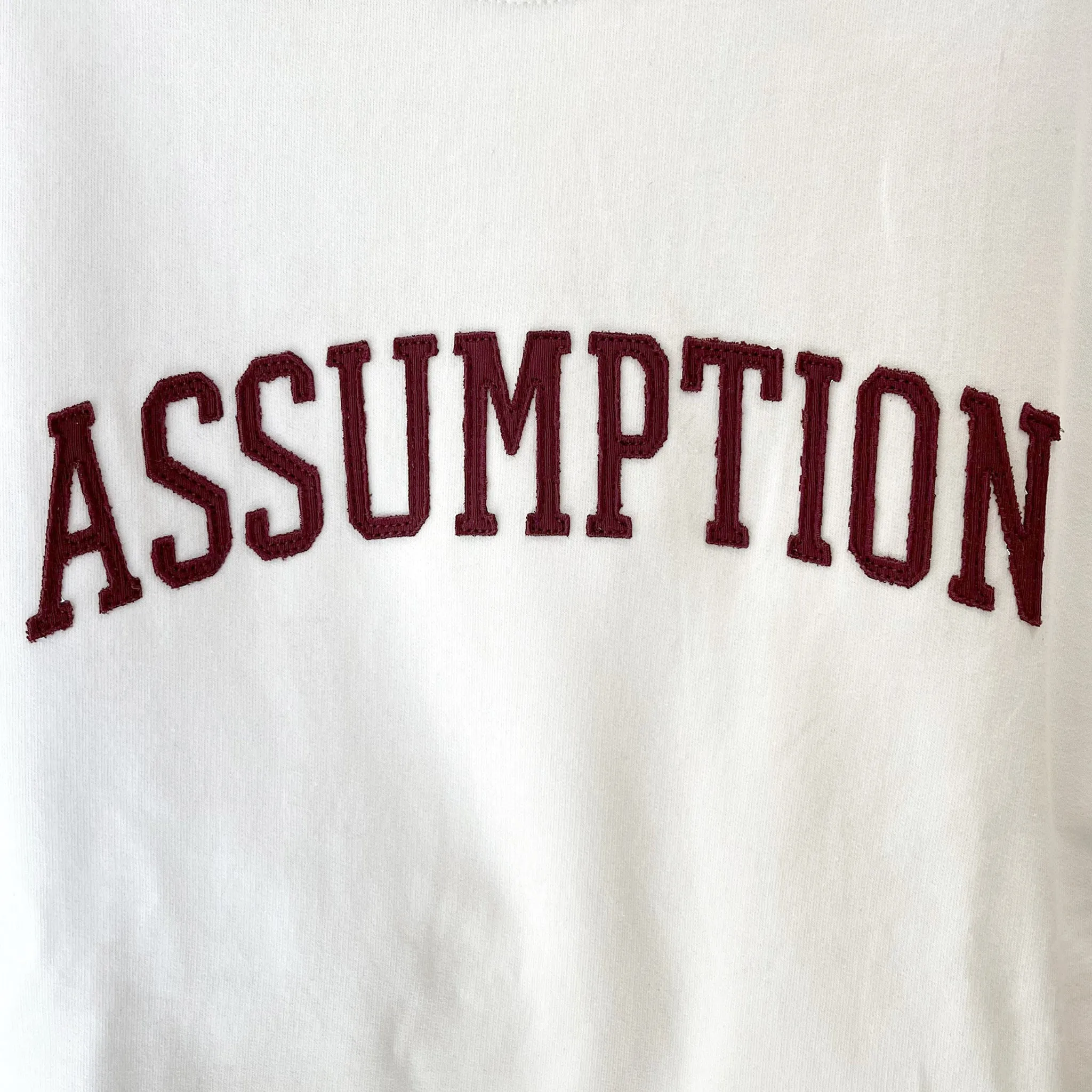 Sweatshirt - Crew Neck - White - Stitched Applique - Assumption