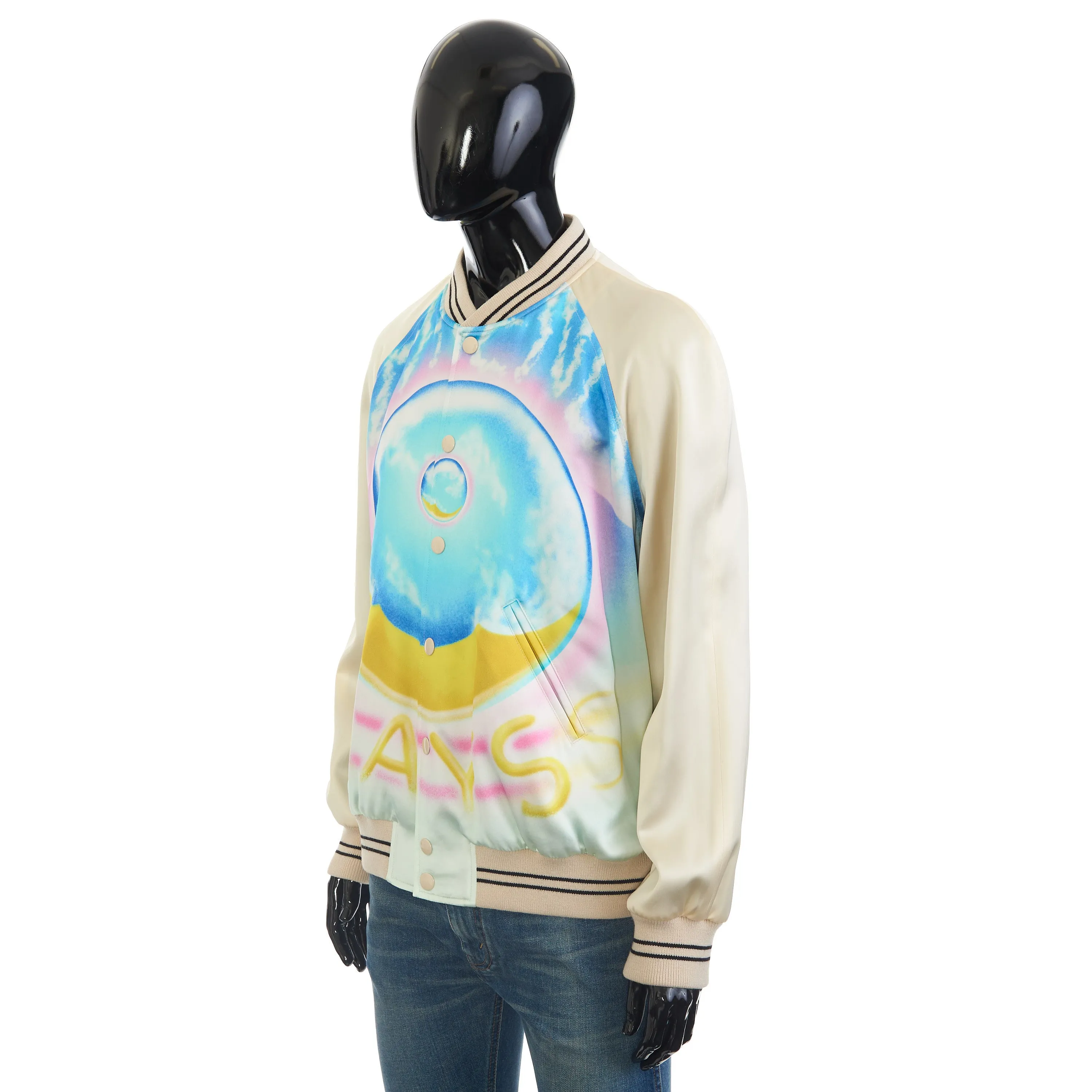 x MARCELO LAVIN “HEAVENLY DAYS” Print Teddy Jacket In Multicolor Satin